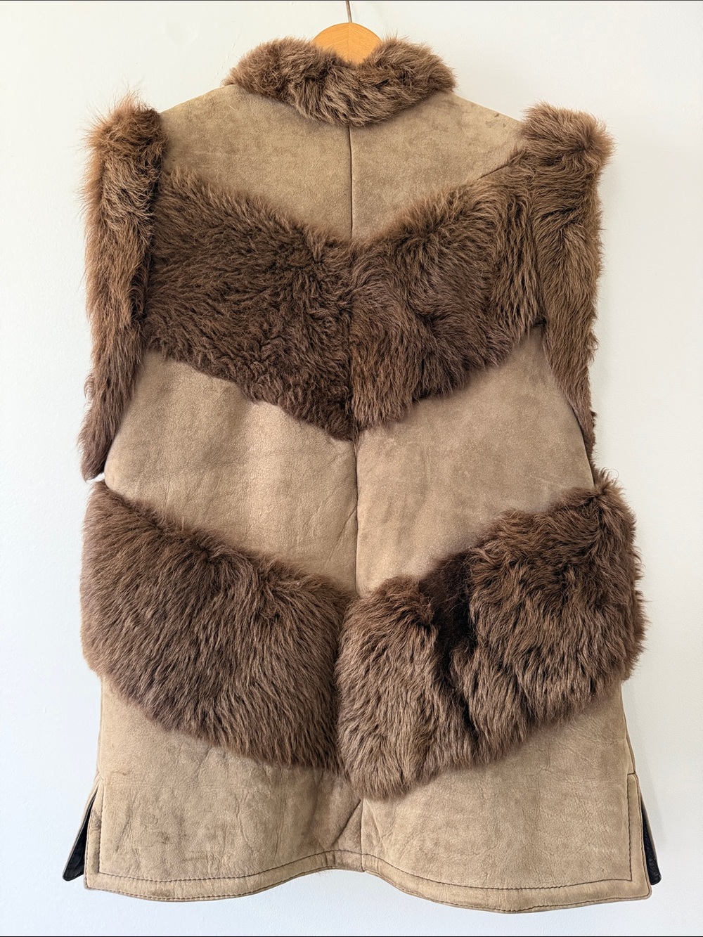 Brown Suede and Shearling Vest with Fur Trim, Vintage - Picture 5 of 12